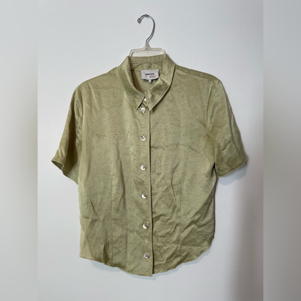 Nanushka clare green short sleeve button down top MEDIUM/SMALL